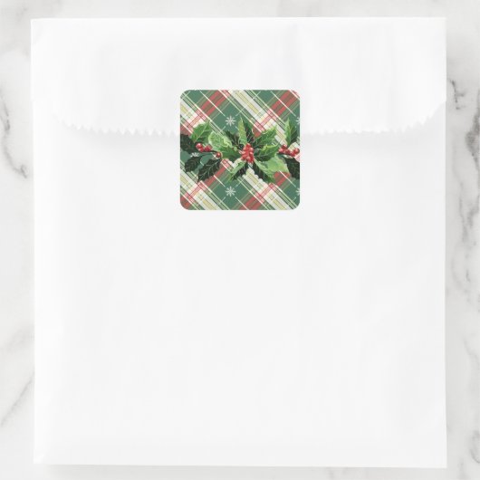 Holly op Kerstmis Plaid 9 Vierkante Sticker (Tas)
