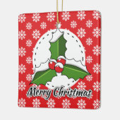 Holly op Red White Snowflakes Pattern - Merry Xmas Keramisch Ornament (Links)