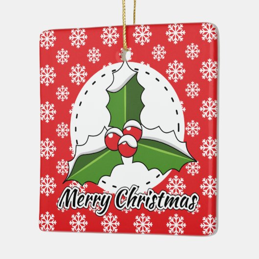 Holly op Red White Snowflakes Pattern - Merry Xmas Keramisch Ornament (Links)