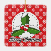Holly op Red White Snowflakes Pattern - Merry Xmas Keramisch Ornament (Achterkant)