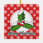 Holly op Red White Snowflakes Pattern - Merry Xmas Keramisch Ornament (Voorkant)