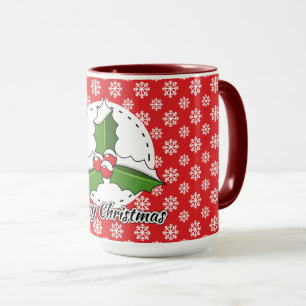 Holly op Red White Snowflakes Pattern - Merry Xmas Mok