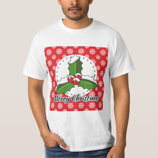 Holly op Red White Snowflakes Pattern - Merry Xmas T-shirt (Voorkant)