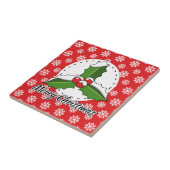 Holly op Red White Snowflakes Pattern - Merry Xmas Tegeltje (Zijkant)