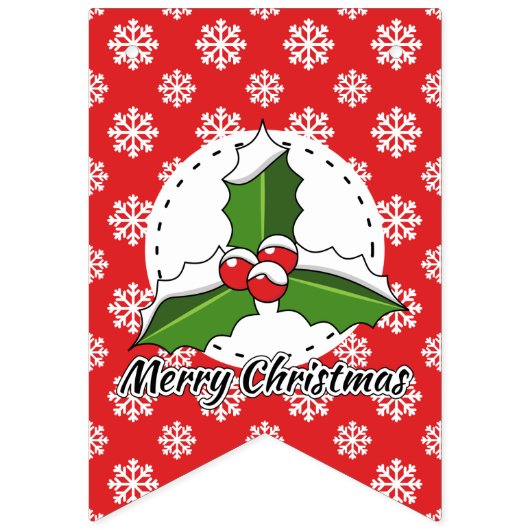 Holly op Red White Snowflakes Pattern - Merry Xmas Vlaggetjes (Tweede vlag)