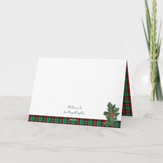 Holly op Rode Groene Kerstmis Plaid Aangepaste Kaa Feestdagen Kaart (Achterkant)