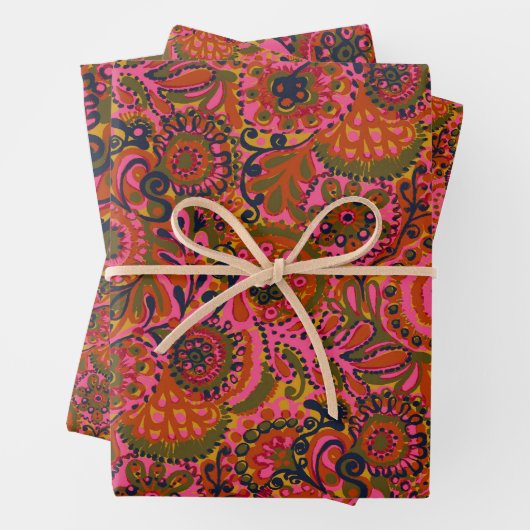 Holly Paisley Print Wrapping Paper (In situ)