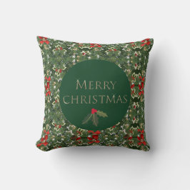 Holly Patroon Groen en Rood Kerstvierkant Kussen