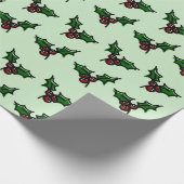 Holly patroon kerstmis cadeaupapier (Hoek)