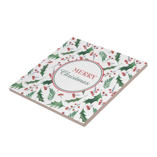  Holly Pattern Merry kerst Tegeltje (Zijkant)