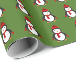 Holly Penguin Wrapping Paper Glossy Kerstmis Cadeaupapier
