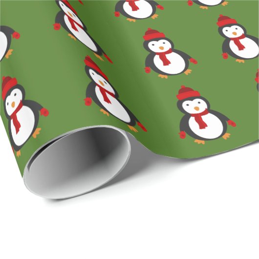 Holly Penguin Wrapping Paper Glossy Kerstmis Cadeaupapier (Rol Hoek)