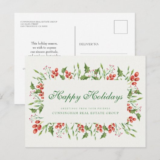 Holly Pine & Berry | Vakantie Groeten Briefkaart (Voorkant / Achterkant)