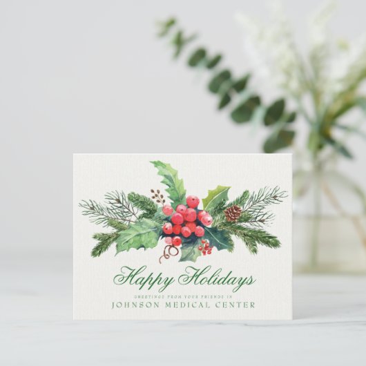 Holly Pine & Berry | Vakantiegroet Briefkaart (Staand voorkant)