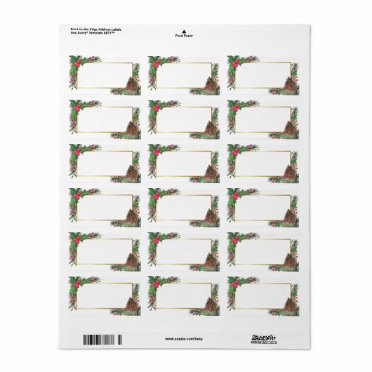 Holly & Pine Blank DIY Print Holiday Adres Etiket (Full Sheet)