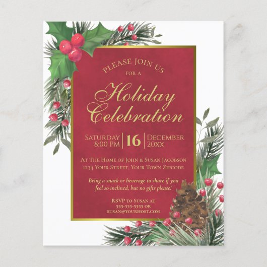 Holly & Pine BUDGET Holiday Party Uitnodiging (Voorkant)