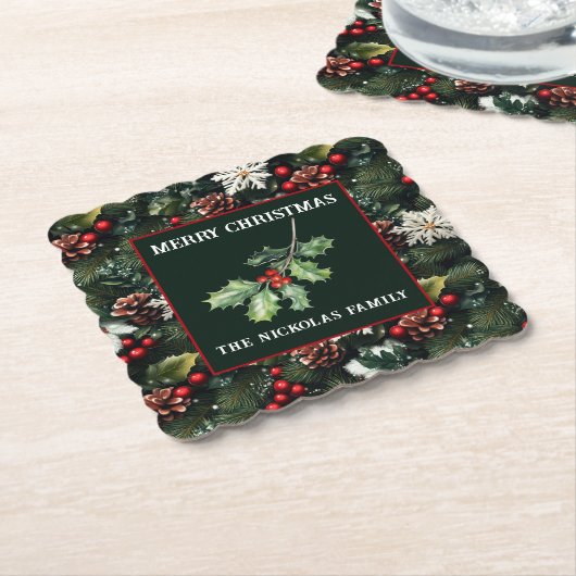 Holly & Pine Celebration Kartonnen Onderzetters (Gebogen)