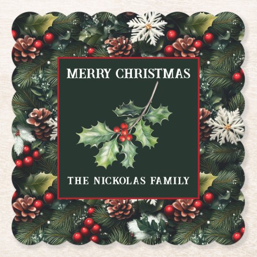 Holly & Pine Celebration Kartonnen Onderzetters (Voorkant)