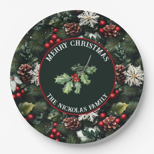 Holly & Pine Celebration Papieren Bordje (Voorkant)
