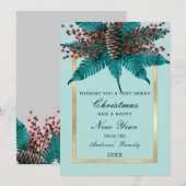 Holly Pine Cone Bouquet Gold Border kerst Feestdagenkaart (Voorkant / Achterkant)