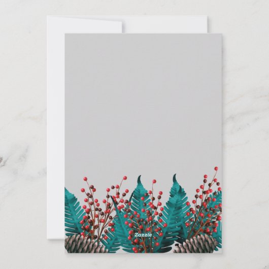 Holly Pine Cone Bouquet Gold Border kerst Feestdagenkaart (Achterkant)