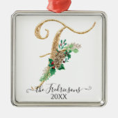Holly Pine Cone Christmas Gold Glitter Monogram F Metalen Ornament (Voorkant)