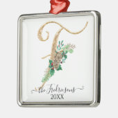 Holly Pine Cone Christmas Gold Glitter Monogram F Metalen Ornament (Links)