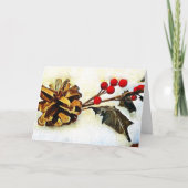 Holly Pine Cone Winter Groeten Feestdagen Kaart (Voorkant)