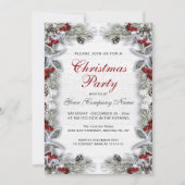 Holly & Pine Cones Branch Rustic Kerstparty Kaart (Voorkant)