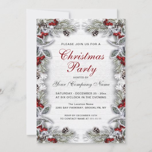 Holly & Pine Cones Branch Rustic Kerstparty Kaart (Voorkant)