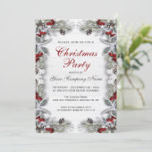 Holly & Pine Cones Branch Rustic Kerstparty Kaart (Staand voorkant)