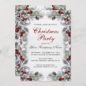 Holly & Pine Cones Branch Rustic Kerstparty Kaart (Voorkant / Achterkant)
