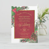 Holly & Pine Elegante Kerst WinterHuwelijk Kaart (Staand voorkant)