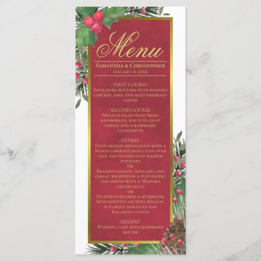 Holly & Pine Elegante Kerstvakantie bruiloft Menu (Voorkant)