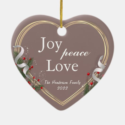 Holly & Pine Gold Lijst familie Foto 2-zijdig Ce Keramisch Ornament (Achterkant)