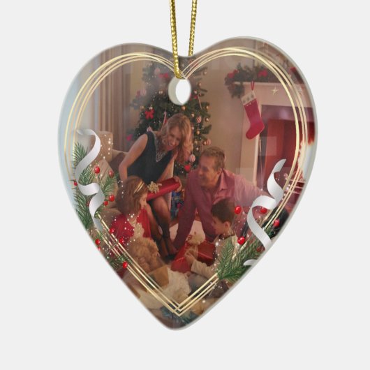 Holly & Pine Gold Lijst familie Foto 2-zijdig Ce Keramisch Ornament (Links)