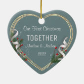 Holly & Pine Gold Lijst Foto 1 e mas samen Keramisch Ornament (Achterkant)