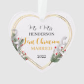 Holly & Pine Gold Lijst Foto Passen getrouwd 2-zij Ornament (achterkant)