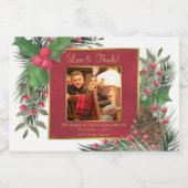 Holly & Pine Love & Thanks Wedding Photo Mini Likeurfles Etiket (Enkel label)