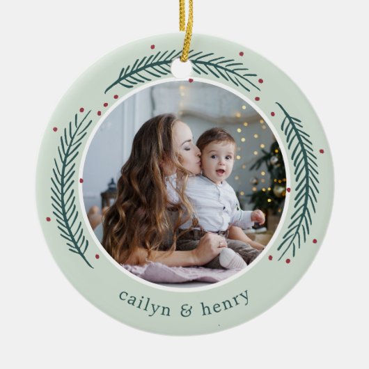 Holly & Pine Photo Keramisch Ornament (Voorkant)