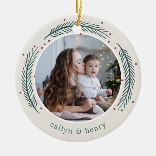 Holly & Pine Photo Keramisch Ornament (Voorkant)