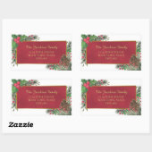 Holly & Pine Red & Gold Holiday Return-adres Rechthoekige Sticker (Vel)