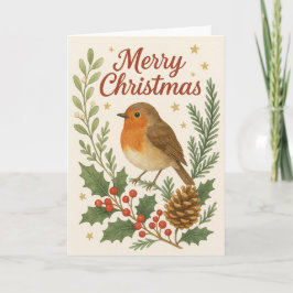 Holly & Pine Robin Kerst Kaart