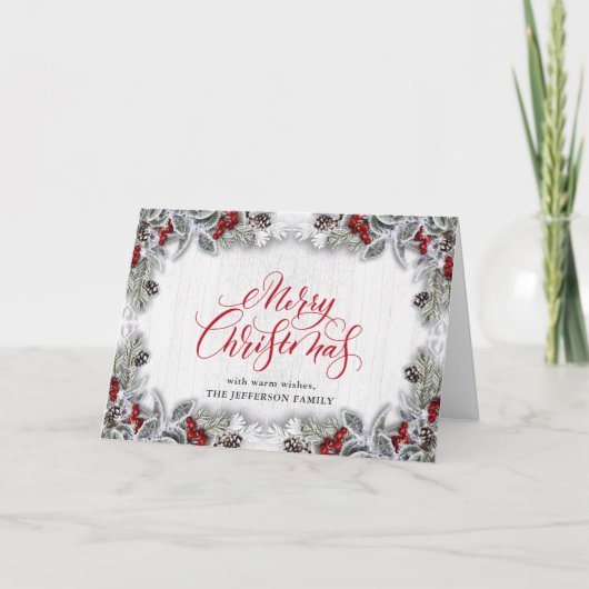 Holly & Pine Rustic kerst Corporate Greeting C Kaart (Voorkant)