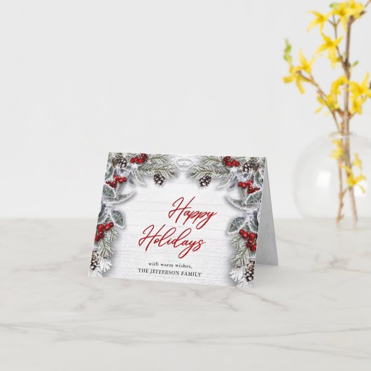 Holly & Pine Rustic kerst Corporate Greeting Kaart (Gele Bloem)