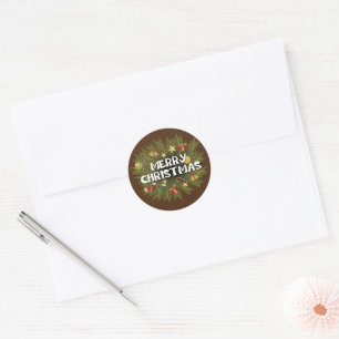 Holly Pine Tree Decoration Merry Kerstmis Ronde Sticker