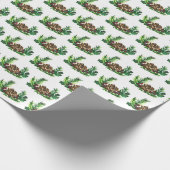 Holly Pine Tree Woodland Xmas Schattigee waterverf Cadeaupapier (Hoek)