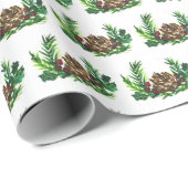 Holly Pine Tree Woodland Xmas Schattigee waterverf Cadeaupapier (Rol Hoek)