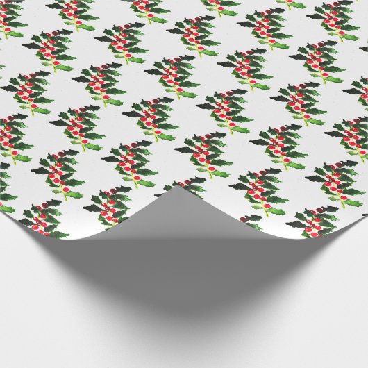 Holly Pine Tree Woodland Xmas Schattigee waterverf Cadeaupapier (Hoek)
