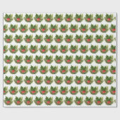 Holly Pine Tree Woodland Xmas Schattigee waterverf Cadeaupapier (Vlak)
